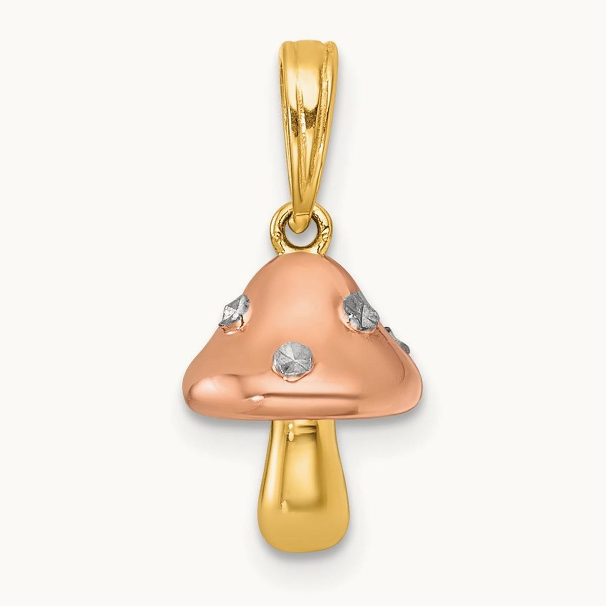 plating Polished 3-D Mushroom Charm, 14K with White Rhodium and Rose