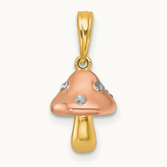 plating Polished 3-D Mushroom Charm, 14K with White Rhodium and Rose
