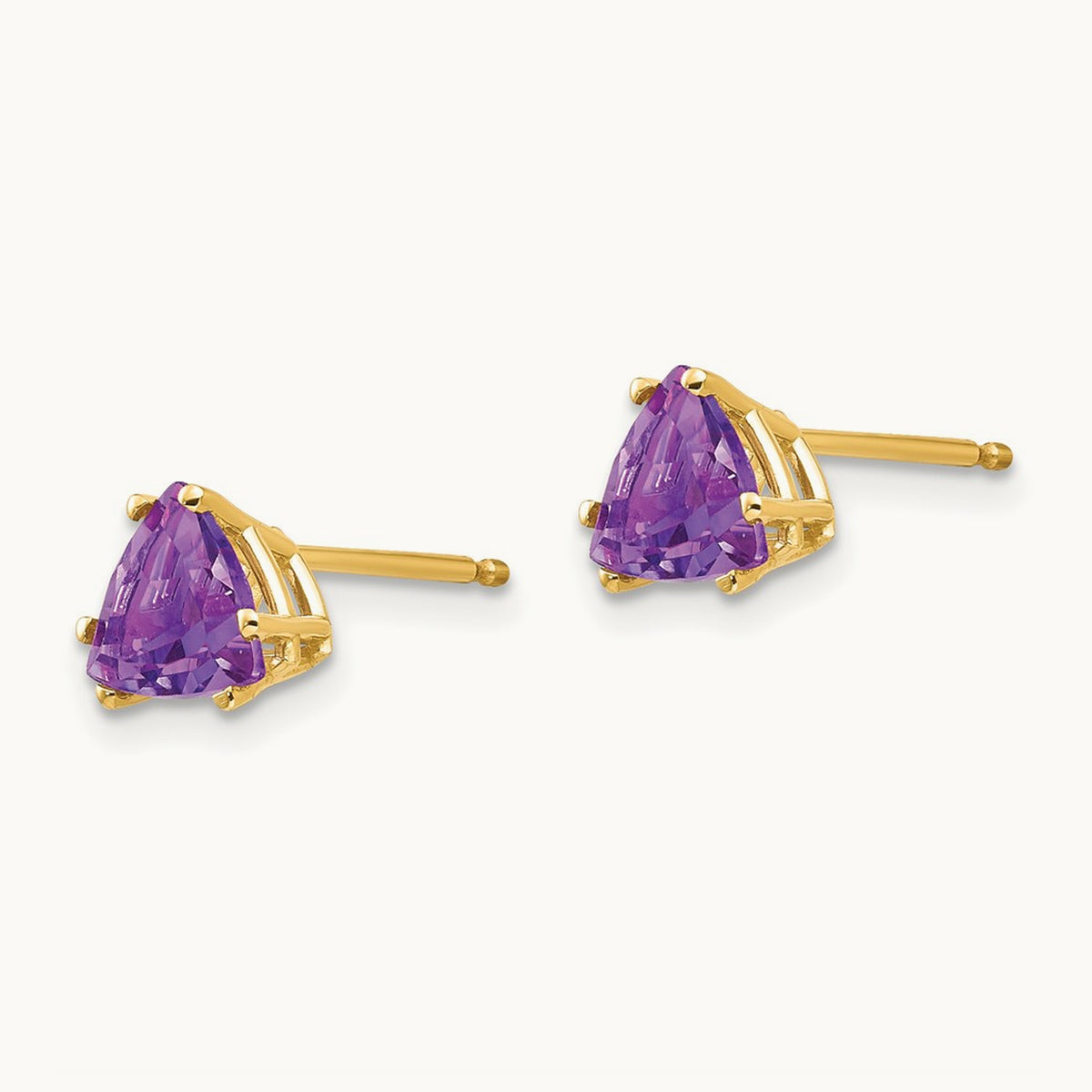 Trillion Amethyst Earrings, 6mm, 14K