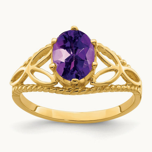 8x6mm Oval Amethyst ring, 14K