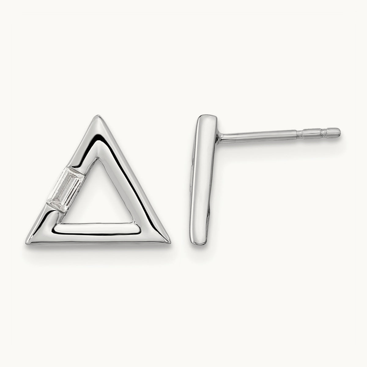 Polished Triangle Diamond Post Earrings, 14K White Gold