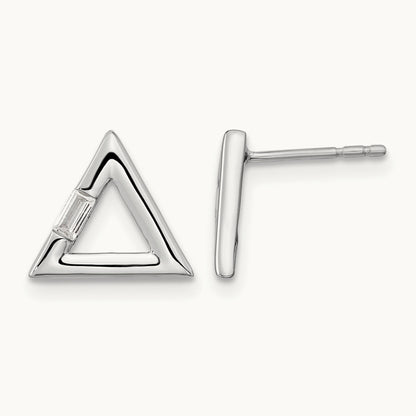 Polished Triangle Diamond Post Earrings, 14K White Gold