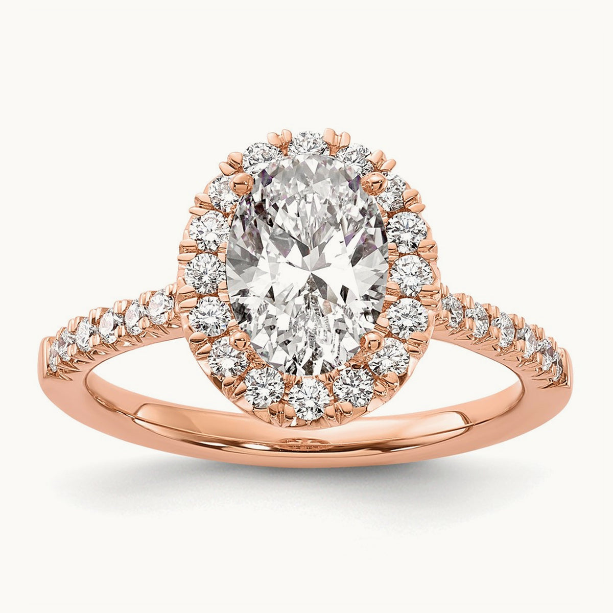 Oval Semi-Mount Halo Engagement Ring, 0.25-0.50 ct tw Lab-Grown Diamond — 1/2 ct (holds 1 1/2 ct center) · VS/SI (Great), 14K Rose Gold, 7
