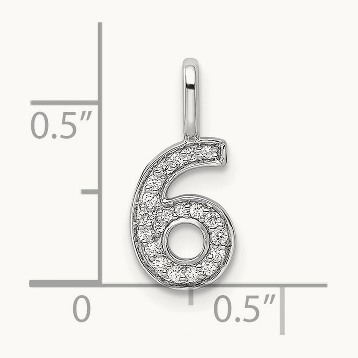 Diamond Number 6 Pendant — 14K White Gold, 15.5mm