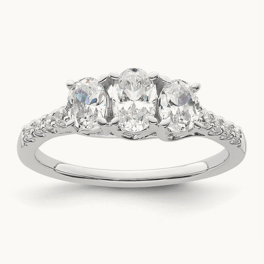 Oval Center Semi-Mount 3 Stone Engagement Ring, 0.10-0.25 ct tw Lab-Grown Diamond — 1/8 ct