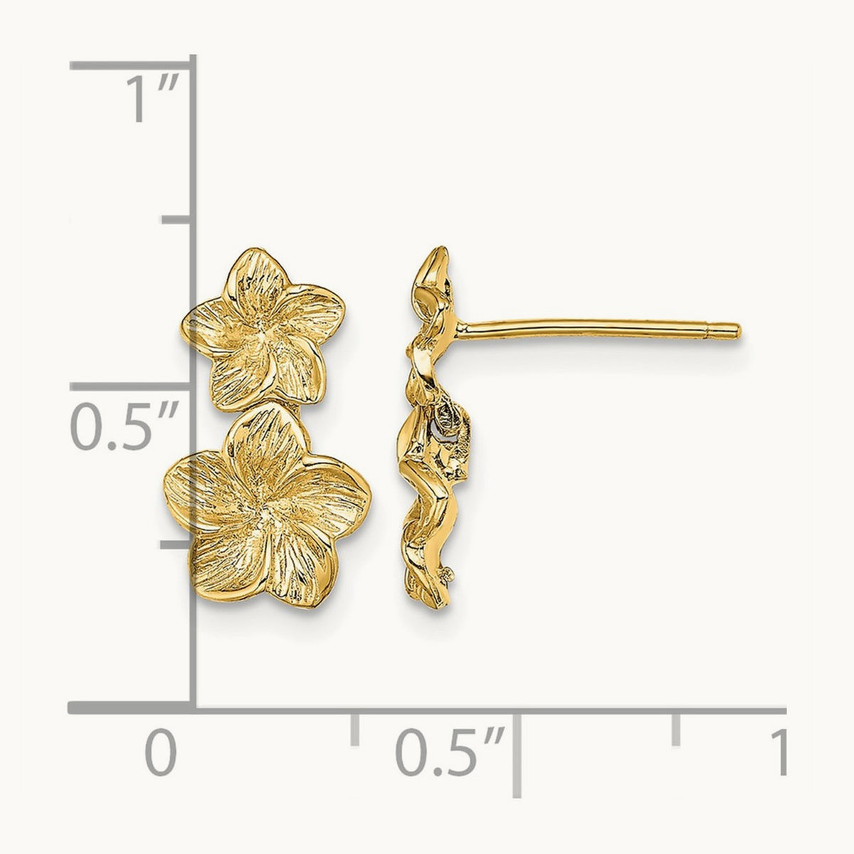 Double Plumeria Flower Post Dangle Earrings — 13.5mm