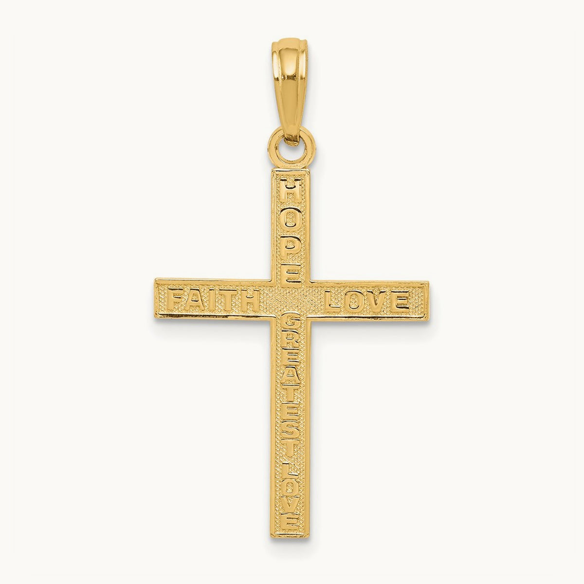 Reversible FAITH HOPE LOVE Cross Pendant, 14K