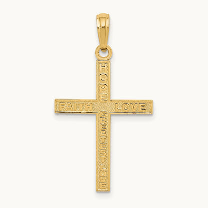 Reversible FAITH HOPE LOVE Cross Pendant, 14K