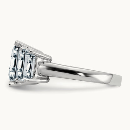Emerald-cut 3-Stone Engagement Ring Mounting — 14K White Gold