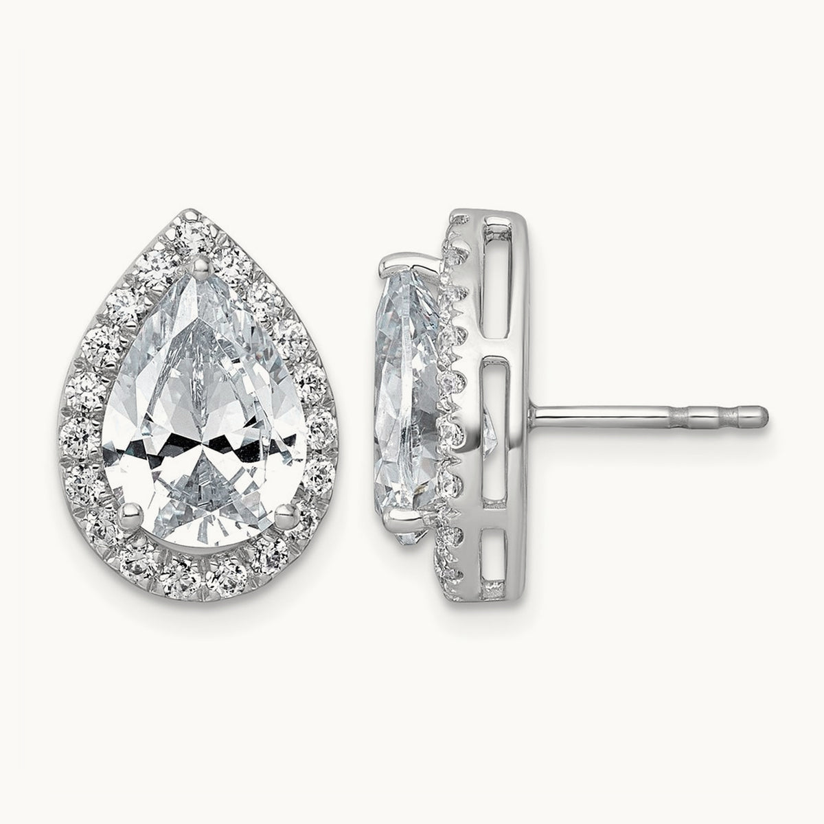 Pear Halo Post Earrings, 1.25-6.75 ct tw Lab-Grown Diamond — 5 5/8 ct, VS (Best) · Certified, 14K White Gold