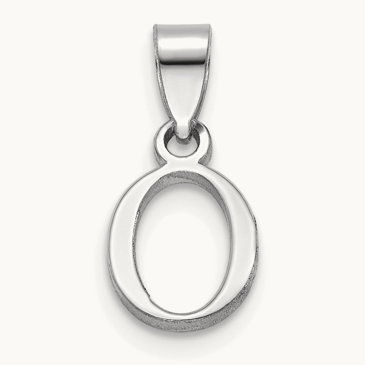Polished Block Initial Pendant — 14K White Gold, O