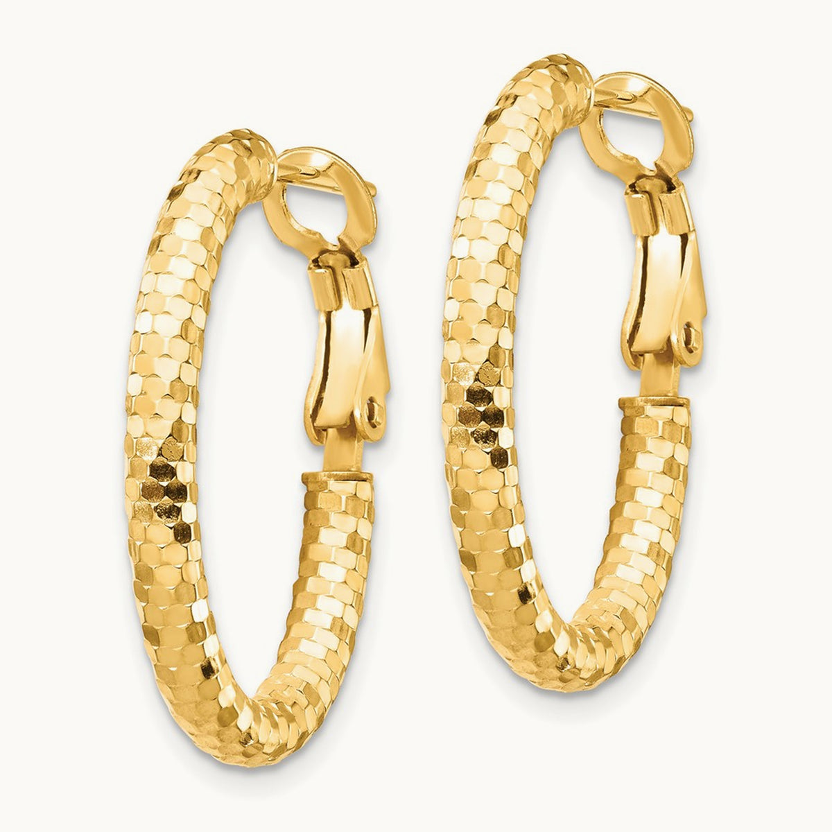 Diamond-cut Oval Omega Back Hoop Earrings — 3x26mm