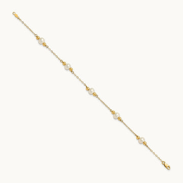 5- White Near Round FW Cultured Pearl Bead 5-station Bracelet, 6mm, 14K