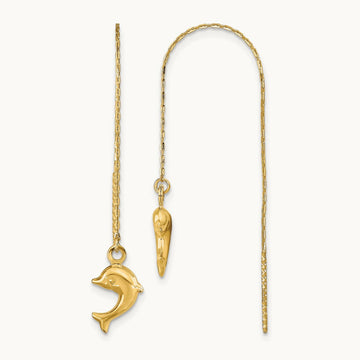 Polished Dolphins Threader Earrings, 14K