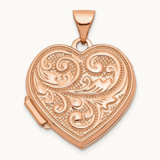 Scrolled Love You Always Heart Locket, 18mm, 14K Rose Gold