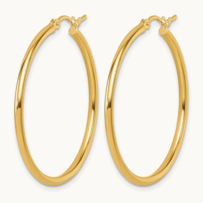 Polished Hoop Earrings — 14K Yellow Gold, 2x35mm