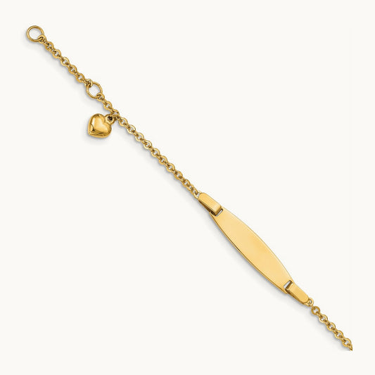 Polished w/ Dangling Heart w/.5in ext. Baby ID Bracelet, 14K