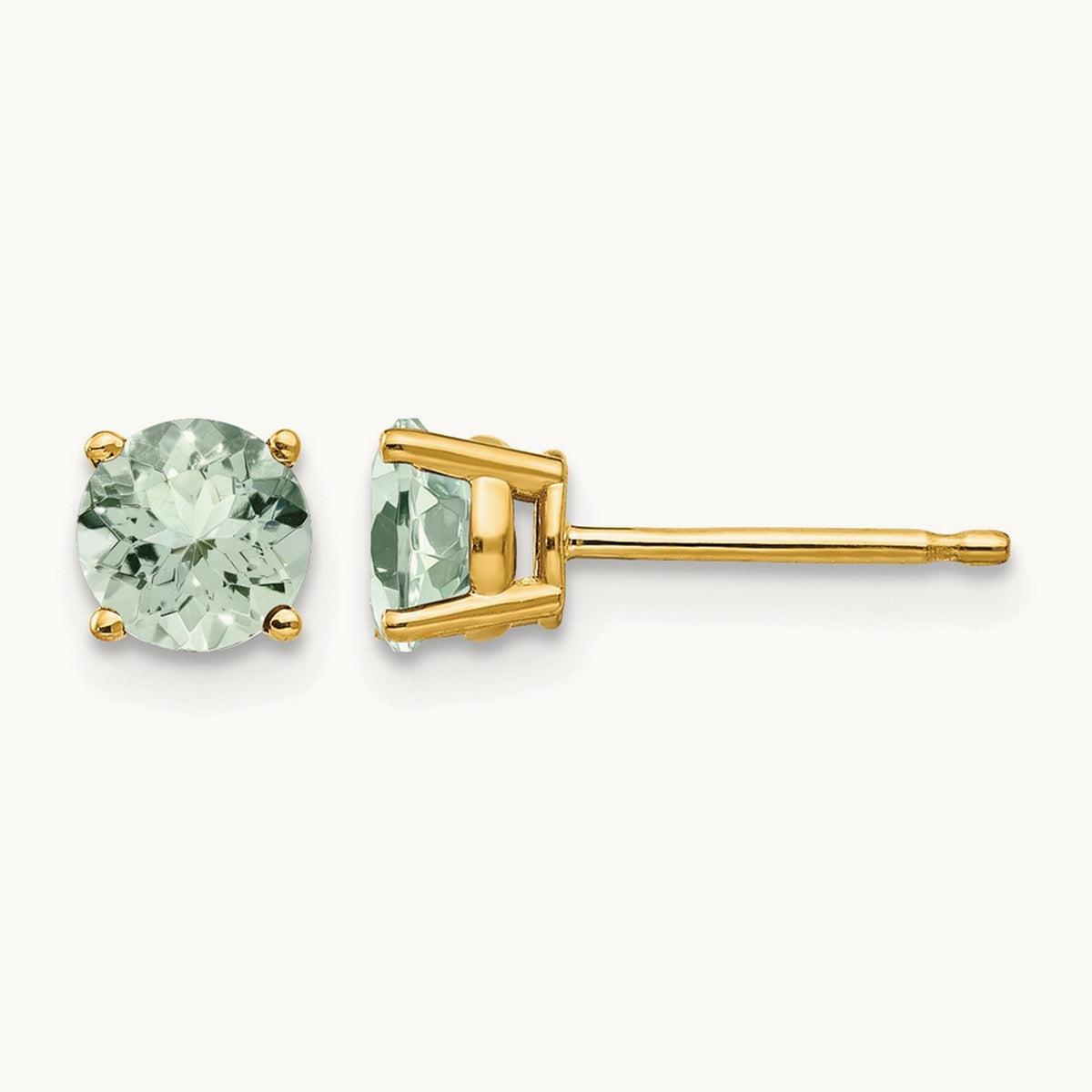 Round Green Quartz Earrings — 14K Yellow Gold, 5mm
