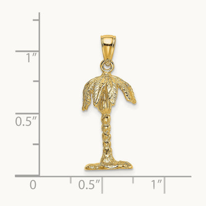 3-D Textured Palm Tree Charm, 14K