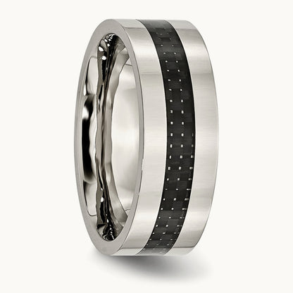 Polished with Black Carbon Fiber Inlay Flat Band — photo set