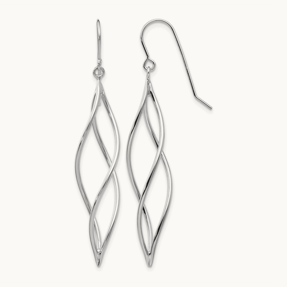 Polished Long Twisted Dangle Earrings — 14K White Gold