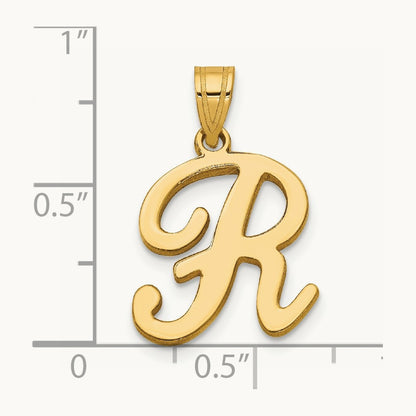 Script Letter R Initial Pendant, 14K