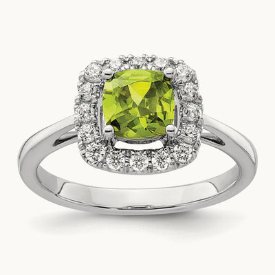 Aug Birthstone Peridot Halo Ring, 0.25 ct tw Lab-Grown Diamond