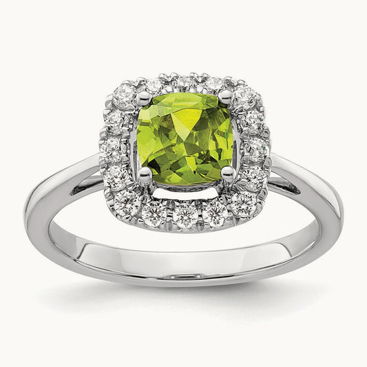 Aug Birthstone Peridot Halo Ring, 0.25 ct tw Lab-Grown Diamond