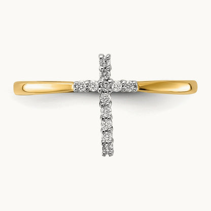 Diamond Cross Ring — 14K Yellow Gold