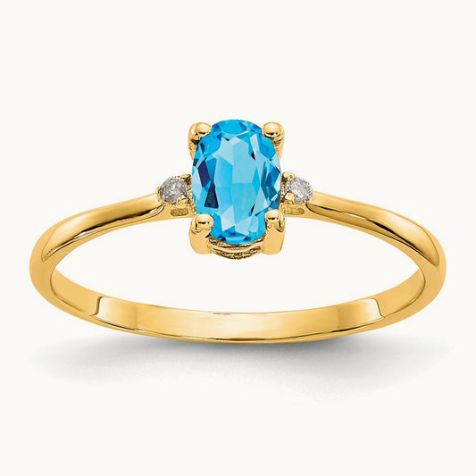 Diamond & Blue Topaz Birthstone Ring — 14K Yellow Gold, 6