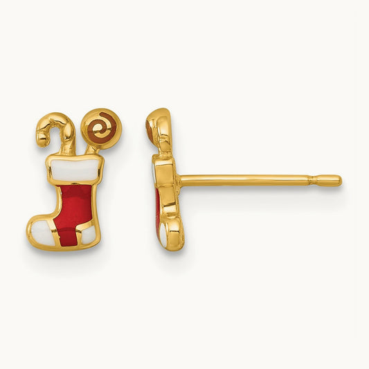 Madi K Polished Enameled Christmas Stocking Post Earrings, 14K