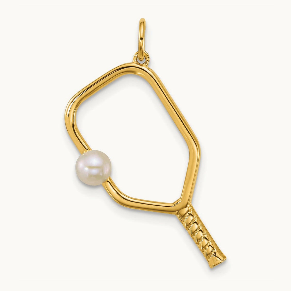 Polished Freshwater Cultured Pearl Pickleball Pendant, 14K