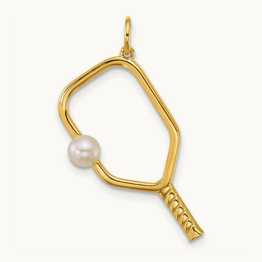 Polished Freshwater Cultured Pearl Pickleball Pendant, 14K