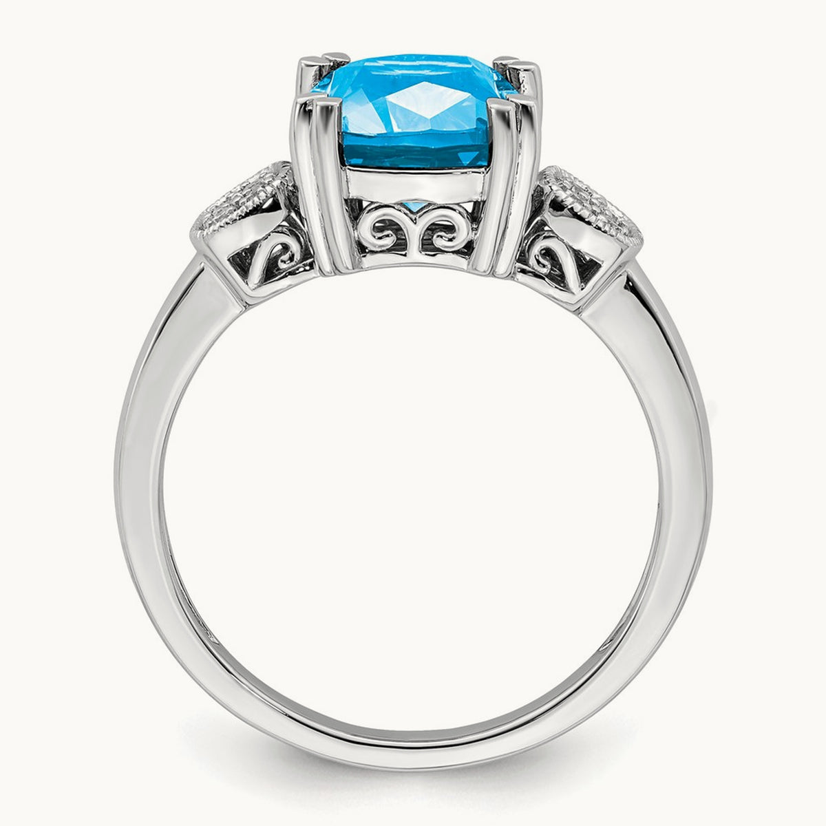 Blue Topaz and Diamond Ring, 14K White Gold