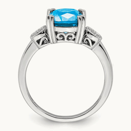 Blue Topaz and Diamond Ring, 14K White Gold