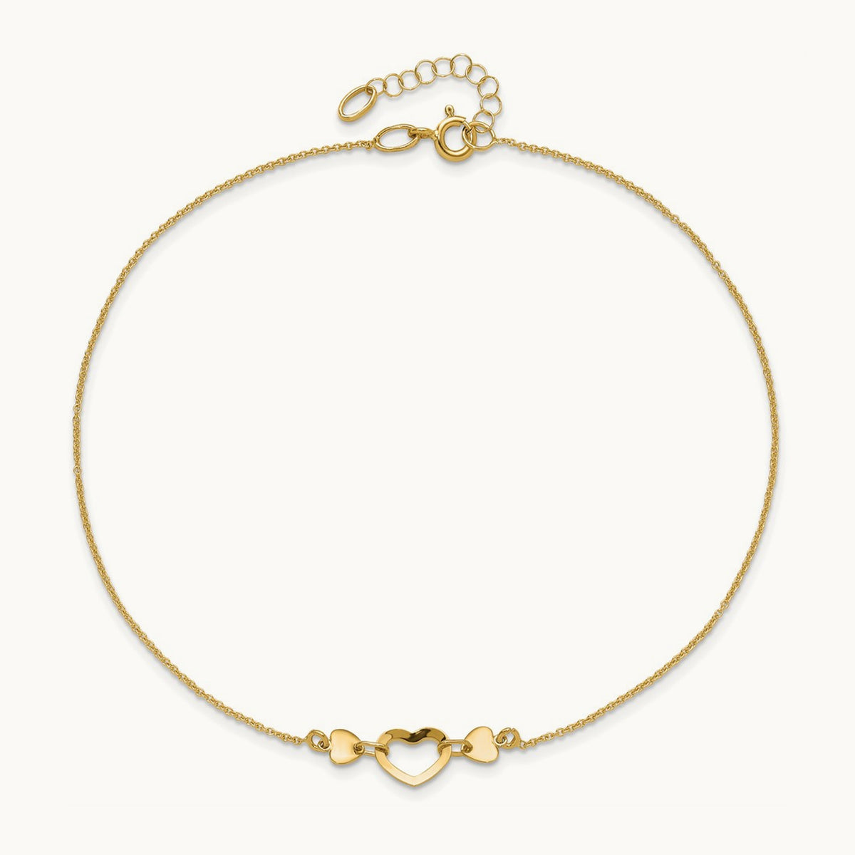 Polished Heart with 10in Plus .75in ext. Anklet, 14K