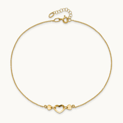 Polished Heart with 10in Plus .75in ext. Anklet, 14K
