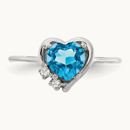 Blue Topaz Diamond ring, 14K White Gold