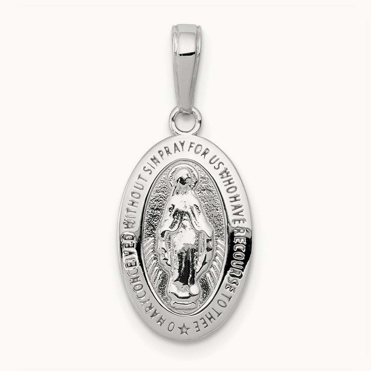 Miraculous Medal Pendant — 14K White Gold, 25mm