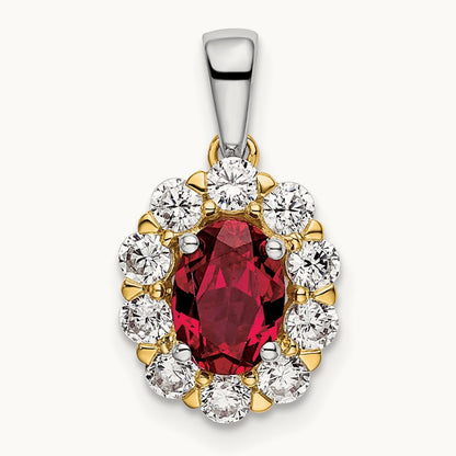 Created Ruby Halo Pendant, 0.50 ct tw Lab-Grown Diamond