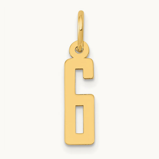 Small Elongated Number 6 Charm, 14K