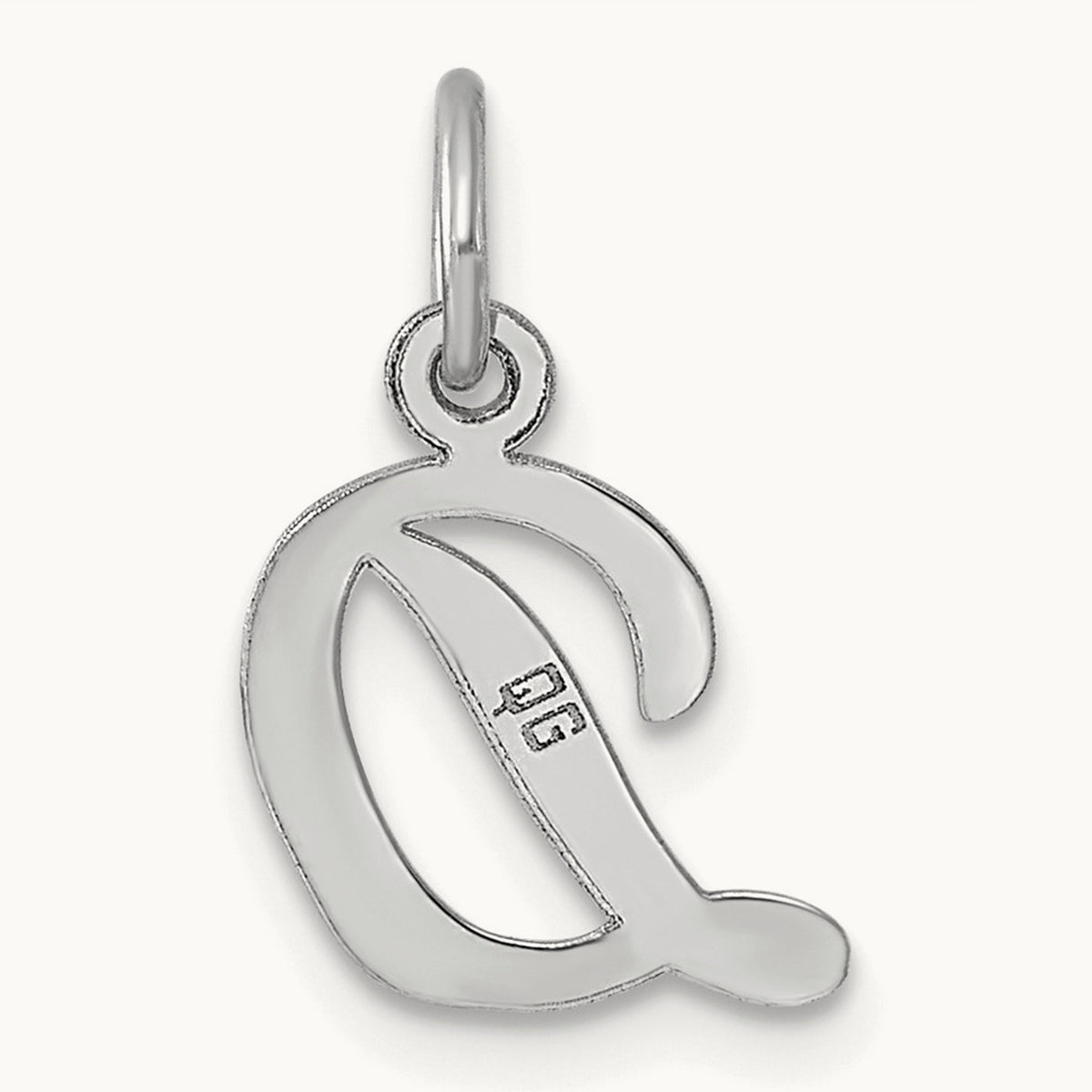 Small Script Letter D Initial Charm, 14K White Gold