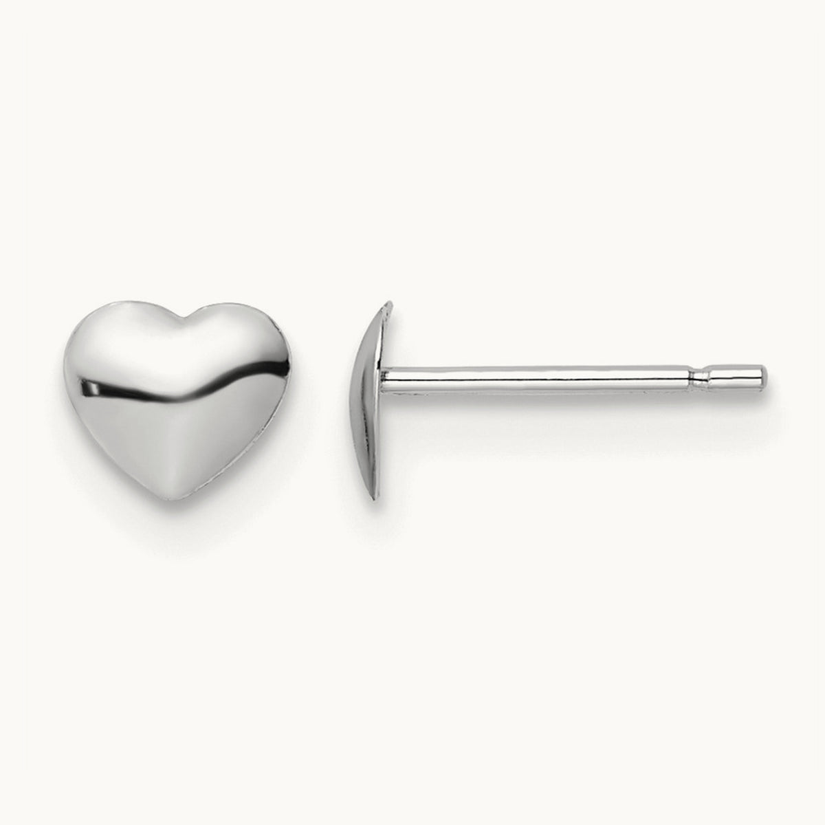 Polished Heart Post Stud Earrings — 14K White Gold, 4.5mm