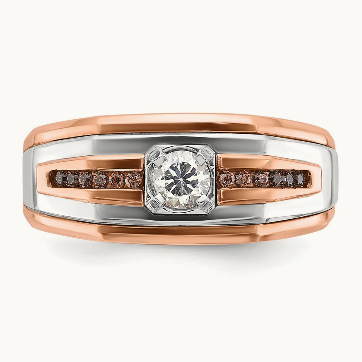 White/Rose IBGoodman Men's Black/White Diamond Complete Ring, 14K Two-tone