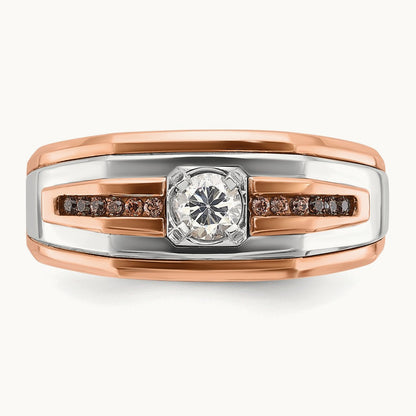 White/Rose IBGoodman Men's Black/White Diamond Complete Ring, 14K Two-tone