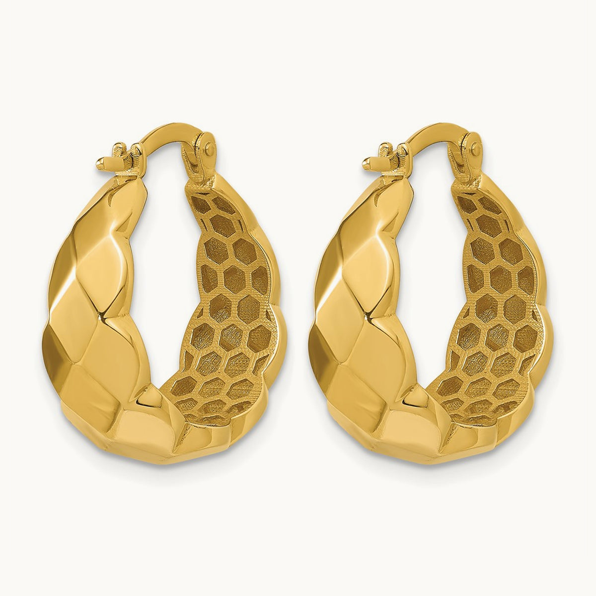 Polished Faceted Hoop Earrings, 14K — Leslie's