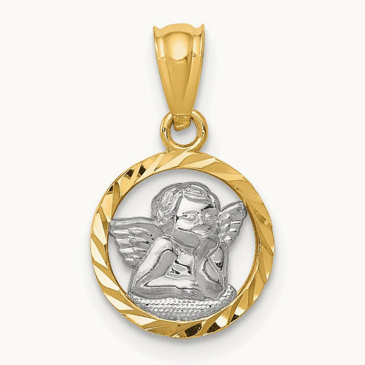 w/Rhodium Cherub Pendant, 14K