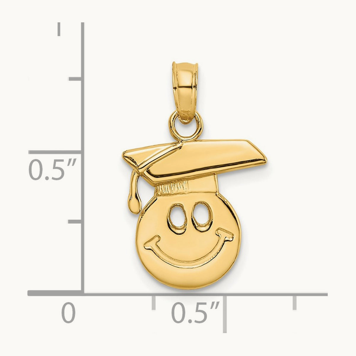 Polished Smiley Face w/ Graduation Cap Charm, 14K