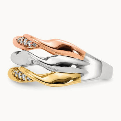 Tri-color Diamond Fancy Triple Twist Ring, 14K