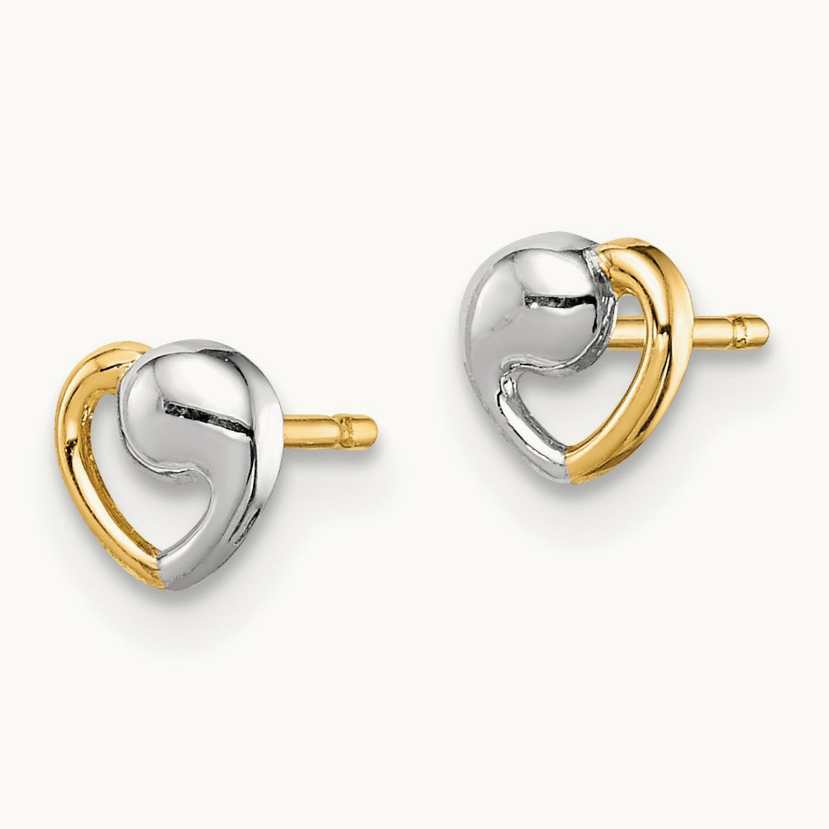 Madi K & White Rhodium Heart Post Earrings, 14K
